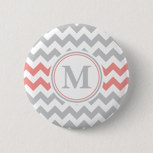Girly Pink Gray Chevron Pattern met Monogram Ronde Button 5,7 Cm (Voorkant)