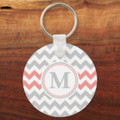 Girly Pink Gray Chevron Pattern met Monogram Sleutelhanger (Voorkant)