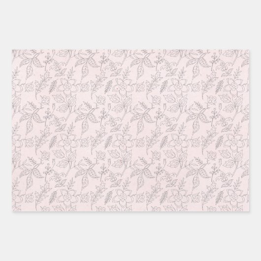 Girly Pink Gray Floral Pastel Inpakpapier Vel (Voorkant 2)