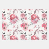 Girly Pink Gray Floral Pastel Inpakpapier Vel (Voorkant)