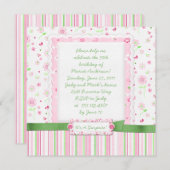 Girly Pink Green Flowers Hearts Birthday Kaart (Voorkant / Achterkant)
