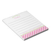 Girly Pink & Green Script Gingham Lined Notitieblok (Schuin)