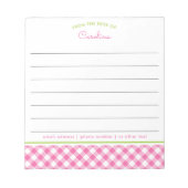 Girly Pink & Green Script Gingham Lined Notitieblok (Voorkant)