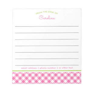 Girly Pink & Green Script Gingham Lined Notitieblok
