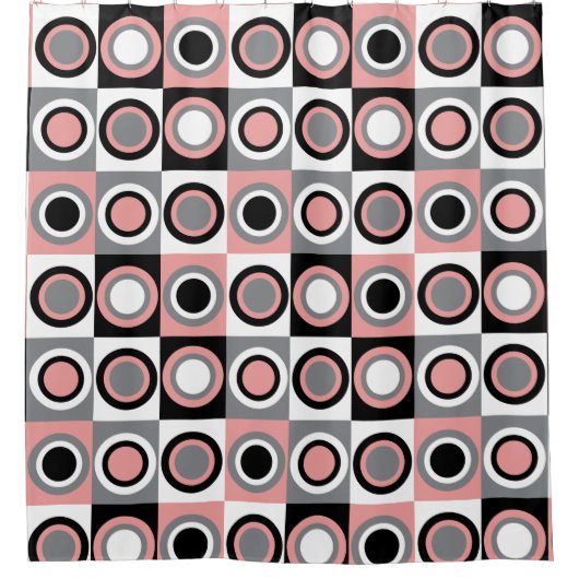 Girly Pink Grey Black Circle Pattern Douchegordijn (Voorkant)