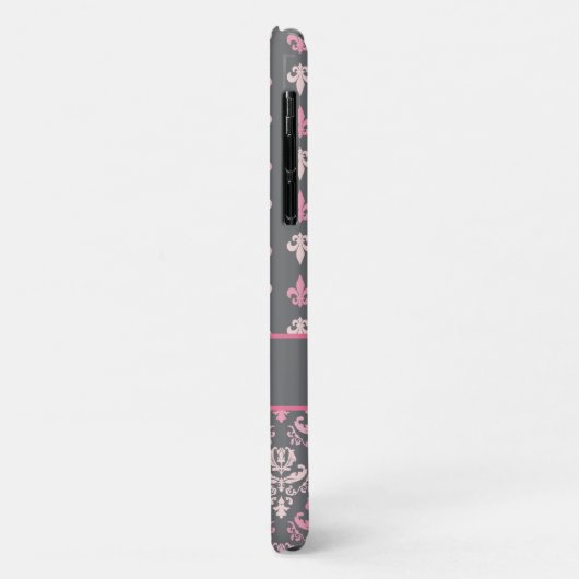 Girly Pink Grey Fleur de Lis Damask Pattern Case-Mate iPhone Case (Achterkant/links)