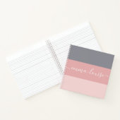 Girly Pink Grey Stripe Hand Lettered Naam Notitieboek (Binnen)