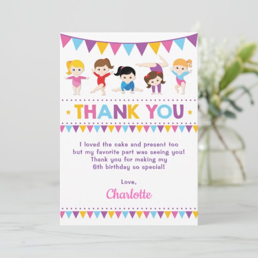 Girly Pink Gymnastics Birthday Gym Party Bedankkaart (Staand voorkant)