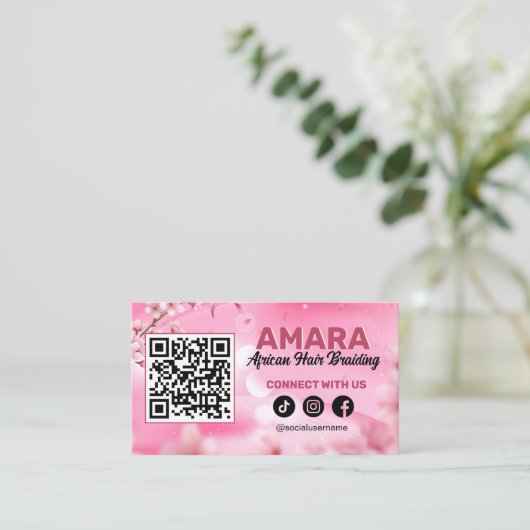 Girly Pink Hair Braiding Connect with us QR Code Visitekaartje (Staand voorkant)