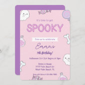 Girly Pink Halloween Kids verjaardagsuitnodiging Kaart (Voorkant / Achterkant)