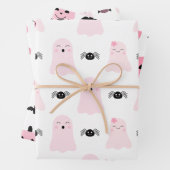 Girly Pink Halloween Monsters Childish Whimsical Inpakpapier Vel (In situ)