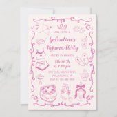 Girly Pink Hand Drawn Galentine's Pajama Party Kaart (Voorkant)
