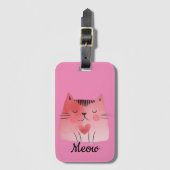 Girly Pink Heart Cat Bagagelabel (Voorkant (verticaal))