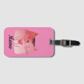 Girly Pink Heart Cat Bagagelabel (Voorkant (horizontaal))