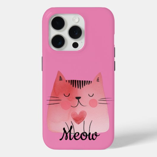 Girly Pink Heart Cat Case-Mate iPhone Case (Achterkant)