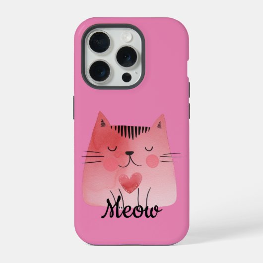 Girly Pink Heart Cat iPhone Hoesje (Achterkant)