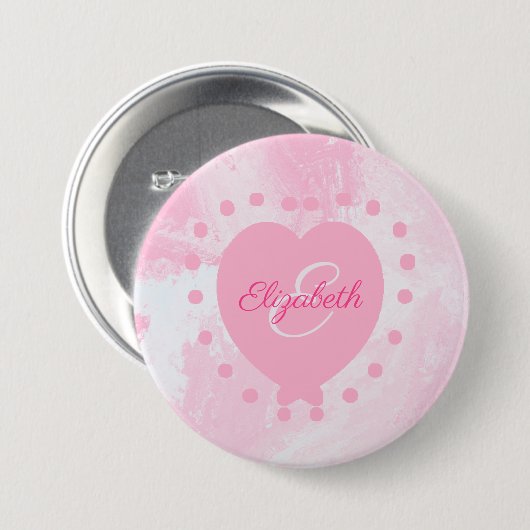 Girly Pink Heart Chic Monogram Initiaal Ronde Button 7,6 Cm (Voorkant /achterkant)