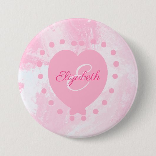 Girly Pink Heart Chic Monogram Initiaal Ronde Button 7,6 Cm (Voorkant)