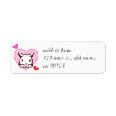 Girly Pink Heart Cute Peeking Bunny Etiket (Voorkant)