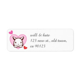 Girly Pink Heart Cute Peeking Bunny Etiket