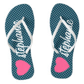 Girly Pink Heart met Trendy Polka Dots and Name Teenslippers (Voetbed)