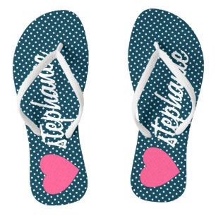 Girly Pink Heart met Trendy Polka Dots and Name Teenslippers