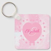 Girly Pink Heart Monogram Initiaal Waterverf Sleutelhanger (Voorkant)