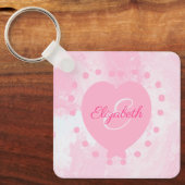 Girly Pink Heart Monogram Initiaal Waterverf Sleutelhanger (Voorkant)