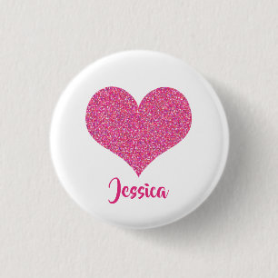 Girly Pink Heart Persoonlijke naam Ronde Button 3,2 Cm