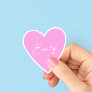 Girly Pink Heart Sticker met naam