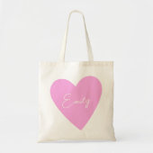 Girly Pink Heart Tas met naam (Voorkant)