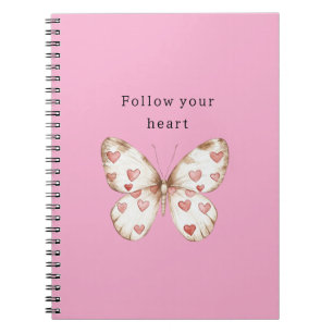 Girly Pink Hearts Butterfly Notitieboek