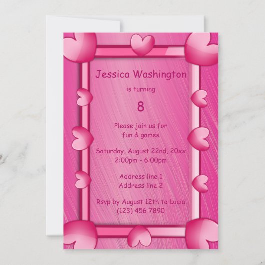 Girly Pink Hearts omwoeld 8e verjaardag Kaart (Achterkant)