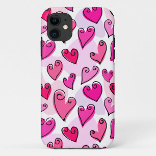 Girly Pink Hearts Schattigee romantische Valentijn iPhone 11 Hoesje