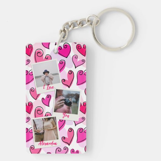 Girly Pink Hearts Schattigee romantische Valentijn Sleutelhanger (achterkant)