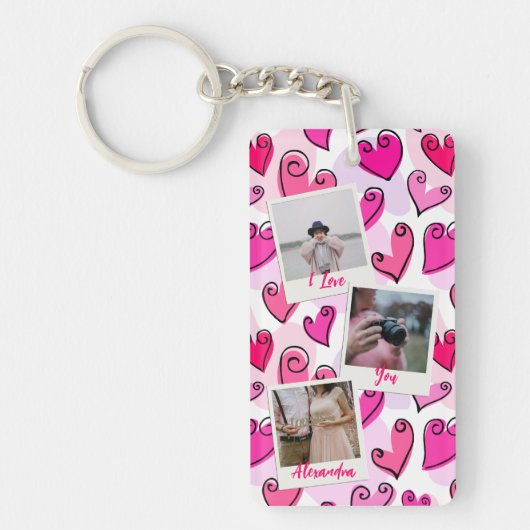 Girly Pink Hearts Schattigee romantische Valentijn Sleutelhanger (Voorkant)