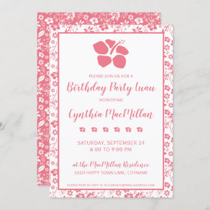 Girly Pink Hibiscus Tropical Flowers Birthday Kaart