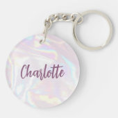 Girly Pink Holograph Custom Script Sleutelhanger (Achterkant)