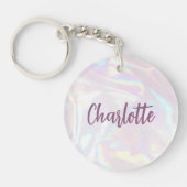 Girly Pink Holograph Custom Script Sleutelhanger (Voorkant)