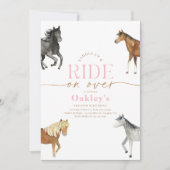 Girly Pink Horse Verjaardag Uitnodiging (Voorkant)