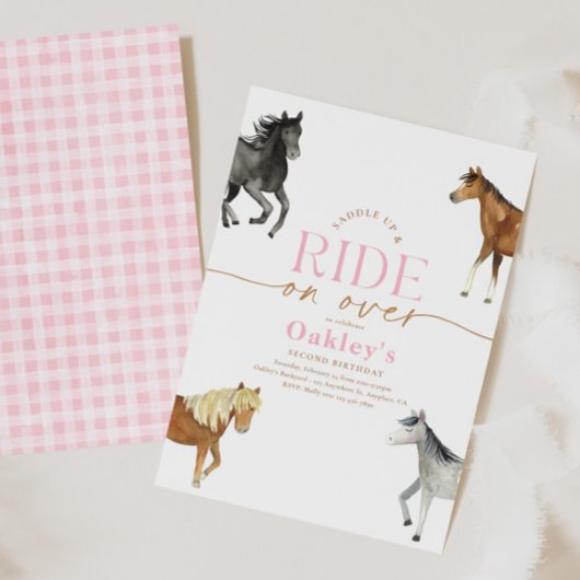 Girly Pink Horse Verjaardag Uitnodiging