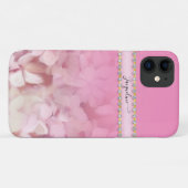 Girly Pink Hydrangea Floral Gold Glitter Jewels Case-Mate iPhone Case (Achterkant (horizontaal))