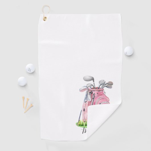 Girly Pink Initiaal naam Monogram Golfhanddoek (Insitu)