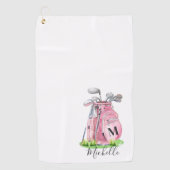 Girly Pink Initiaal naam Monogram Golfhanddoek (Voorkant)