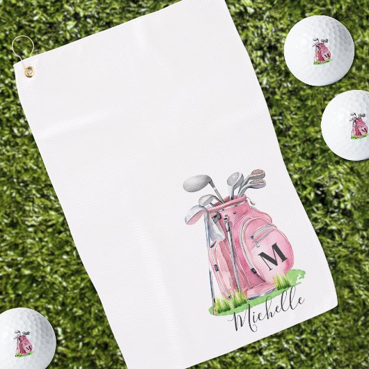 Girly Pink Initiaal naam Monogram Golfhanddoek