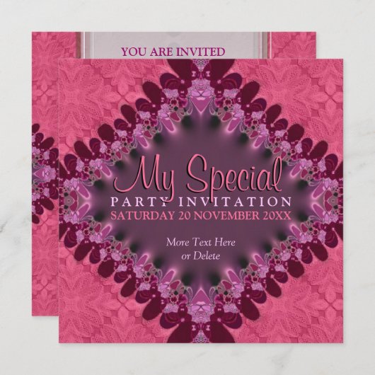 Girly Pink Lace Special Event Party Uitnodiging (Voorkant / Achterkant)