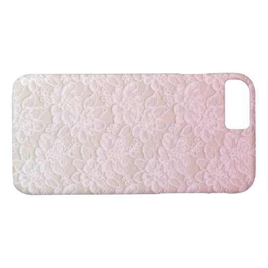 Girly PInk Lacey Pattern iPhone 7 hoesje (Achterkant (Horizontaal))