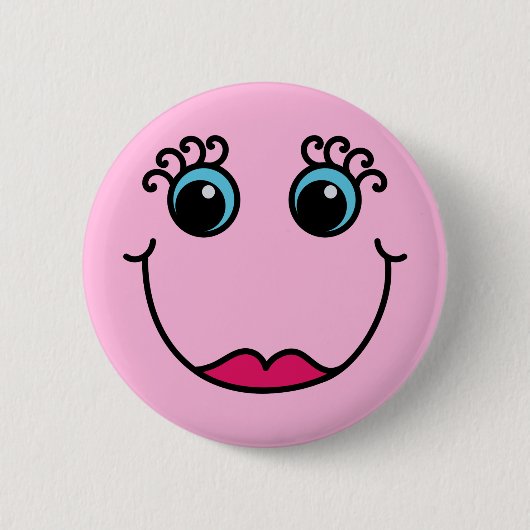 Girly Pink Lady Emoji Face Ronde Button 5,7 Cm (Voorkant)