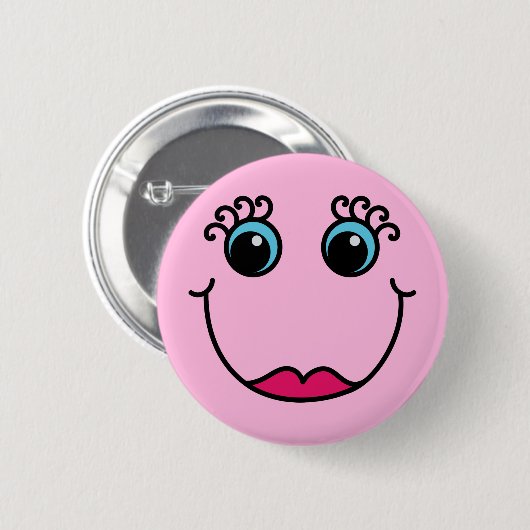 Girly Pink Lady Emoji Face Ronde Button 5,7 Cm (Voorkant /achterkant)