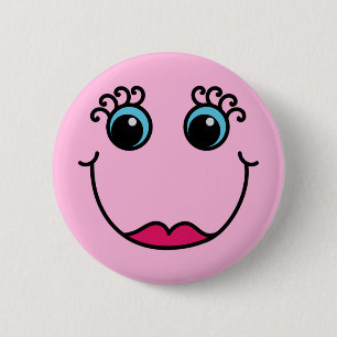 Girly Pink Lady Emoji Face Ronde Button 5,7 Cm